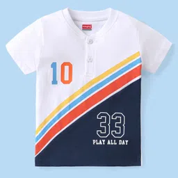 Babyhug Cotton Knit Half Sleeves Striped T-Shirt with Numerical Embroidery - Multicolour-picture-11