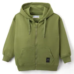 kookie kids india Kookie Kids Terry Knit Full Sleeves Solid Color Hooded SweatJacket with Kangaroo Pocket - Olive Green-picture-25