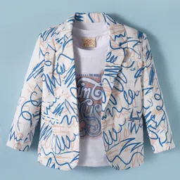 Rikidoos Full Sleeves Abstract Printed Blazer With Tee Set - Blue & White-picture-18