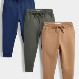 Orange Sugar 100% Cotton Fleece Knit Pack Of 3 Solid Winter Wear Joggers - Multi Colour-picture-13