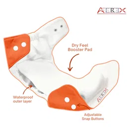 AEREX Reusable Baby 1 Cloth Diapers For 6 Months to 3 Years With 1 White Insert Pad Leak Proof Washable Diapers For New Born Babies Adjustable Pocket Cloth Diaper Nappies (Orange) image 2