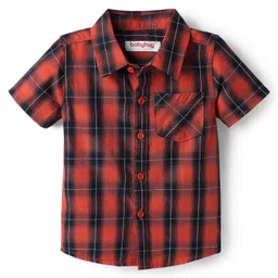 Babyhug Cotton Woven Half Sleeves Shirt & Short Set With Checks Print - Red & Blue image 2
