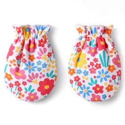 Babyhug 100% Cotton Interlock Knit Mittens & Booties With Floral Print - Pink image 2