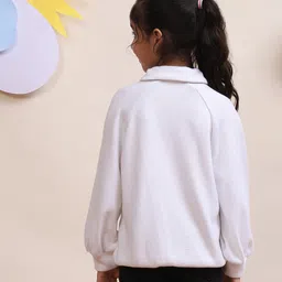 Spunkies Cotton Woven Full Sleeves Solid Light Winter SweatJackets - White image 3
