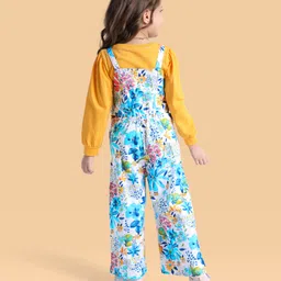 ollington st. Ollington St.100% Cotton Printed Dungaree & Full Sleeves Inner Top - Multicolour & Yellow image 3