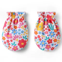 Babyhug 100% Cotton Interlock Knit Mittens & Booties With Floral Print - Pink image 3