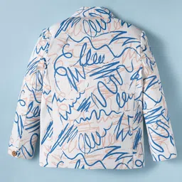 Rikidoos Full Sleeves Abstract Printed Blazer With Tee Set - Blue & White image 3