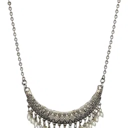 VEDAJ Silver-Plated Artificial Stones Studded Oxidized Long Necklace And Earrings image 4