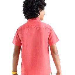 Pine Kids Cotton Linen Half Sleeves Solid Colour Shirt - Coral image 4
