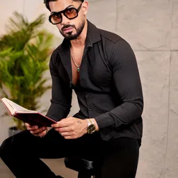 KHUSHI CREATION Men Original Slim Fit Textured Spread Collar Casual Shirt image 4