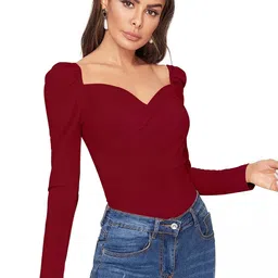 Fashion2wear Sweetheart Neck Puff Sleeve Smocked Crepe Top image 2