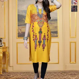HERE&NOW Selection Of 2 Floral Printed Round Neck Straight Kurtas-picture-25