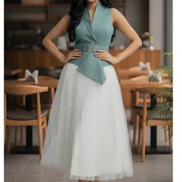 LUXERAA V-Neck Sleeveless Cotton Waistcoat With Skirt-picture-32