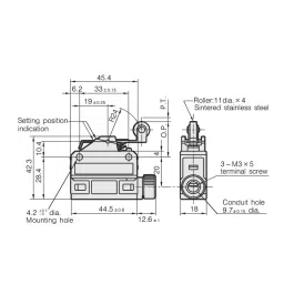 Azbil Compact Horizonal Limit Switch 4 N Short Roller Lever-Without cable, SL1-P image 2