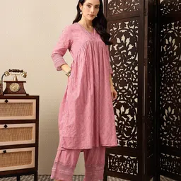House of Pataudi Empire Pure Cotton Jashn Kurta with Palazzos & Dupatta image 4