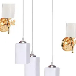 SOMIL White And Gold-Toned 3 Pieces Textured Rectangle Shaped Wall Lamp 13" x 27"-picture-20