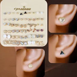 DressBerry Set Of 30 Gold-Plated Artificial Stones Studded Korean Circular Studs image 4