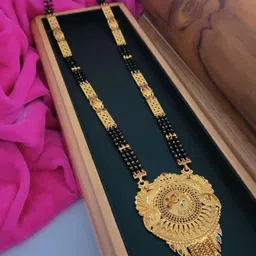 TKRB SALES Gold-Plated Artificial Stones Studded & Beaded Mangalsutra-picture-38