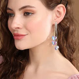 Priyaasi Gold-Plated Heart Shaped Crystals Stone Studded Drop Earrings-picture-28