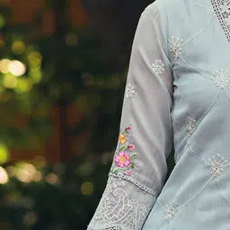 Indo Era Women Floral Embroidered Regular Thread Work Kurta with Trousers & With Dupatta image 3