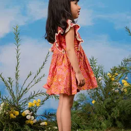 VASTRAMAY Floral Print Flutter Sleeve Fit & Flare Dress image 4