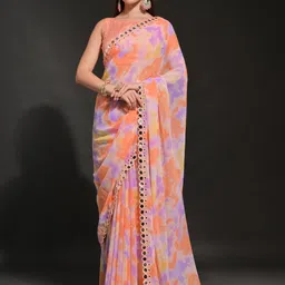 CaniBani Tie and Dye Mirror Work Pure Georgette Saree-picture-26
