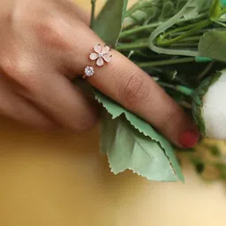 Ishil Rose Gold-Plated Stone-Studded Adjustable Finger Ring image 3