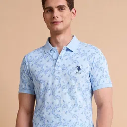 U.S. Polo Assn. Men Floral Printed Polo Collar Slim Fit Pure Cotton T-shirt-picture-41