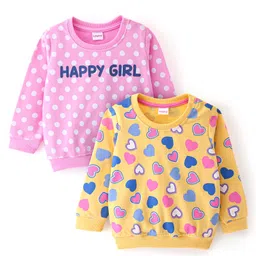 Babyhug 100% Cotton Knit Full Sleeves Sweatshirt With Heart & Dots Graphics Pack Of 2 - Yellow & Pink-image-36
