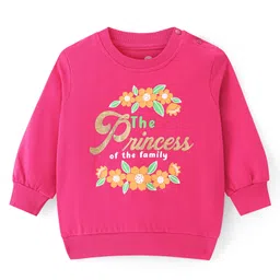 Doodle Poodle 100% Cotton Light Weight Looper Knit Full Sleeves Sweatshirt with Foil & Floral Print - Dark Pink-picture-18