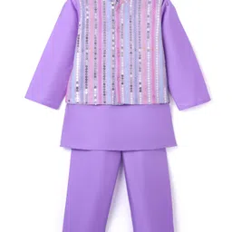 Saka Designs Taffeta Woven Full Sleeves Solid Colour Kurta Pyjama Set with Sequinned Nehru Jacket - Mauve-image-36