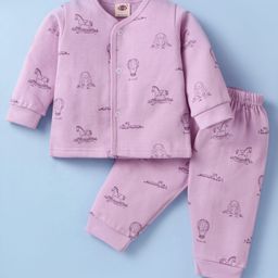 Zero Sinker Knit Full Sleeves Bunny Printed Night Suit - Lilac-picture-43