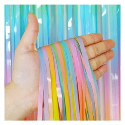Birthday Popper Pastel Rainbow Foil Fringe Curtain, 3.5ft x 6.5ft | Set of 2 | Enhance Ambience for Parties, Events, Baby Showers, and Wedding Décor image 1