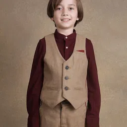One Friday Woven Sleeveless Solid Waistcoat - Beige-picture-15