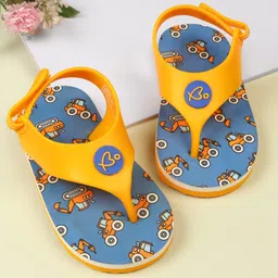 Babyoye Velcro Closure Flip Flops With Vehicle Print - Blue & Yellow image 1