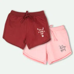 Ariel Cotton Knit Pack Of 2 I M A Cute Cat & Drama Queen Text Printed Shorts - Maroon & Pink-picture-14