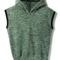 Tales & Stories Woven Sleeveless Solid Light Winter Hoodie - Green-picture-32