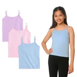 Plan B Cotton Elastane Knit Pack Of 3 Sleeveless Solid Camisoles - Blue Lavender & Pink-picture-28