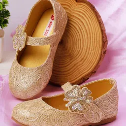 Mine Sole Butterfly Applique Detailed & Rhinestones Embellished With Velcro Closure Mary Jane Ballerinas - Gold-picture-38