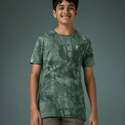 Technosport Knit Half Sleeves Skate Text Printed Quick Dry & Breathable Tee - Green-picture-16