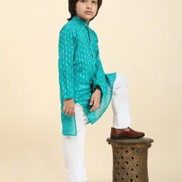 P-MARK Cotton Woven Full Sleeves Abstract Printed Kurta Pyjama Set - Firozi-image-46