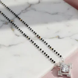 Opal Touch Rhodium-Plated Cubic Zirconia Studded and Artificial Beaded Mangalsutra-picture-21