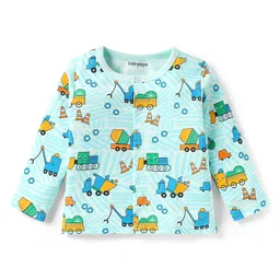 Babyoye 100% Cotton Knit Full Sleeves With Eco Jiva Finish Co-ords Night Suit with Vehicle Print - Light Blue image 2