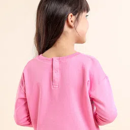 Babyhug Full Sleeves Looper Winter Wear Crop Tee with HD Print Graphics & Glitter Detailing - Pink image 3