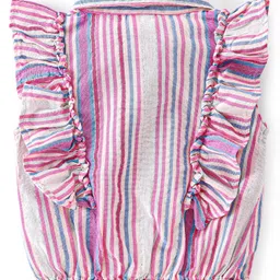 Babyoye 100% Cotton Knit  Sleeveless Striped  Top & Shorts Set with Frill  &  Bow Detailing - Pink & Blue image 3