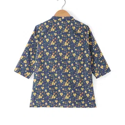 Babyhug Cambric Woven Full Sleeves Kurta Dhoti Set Floral Print - Teal image 3