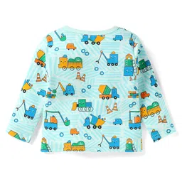 Babyoye 100% Cotton Knit Full Sleeves With Eco Jiva Finish Co-ords Night Suit with Vehicle Print - Light Blue image 3