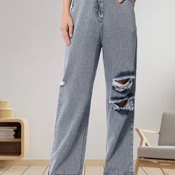 R.Code by The Roadster Life Co. Women Flared High-Rise Slash Knee Denim Jeans-picture-10