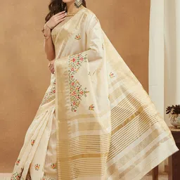 RAJGRANTH Floral Embroidered Silk Cotton Saree-image-32
