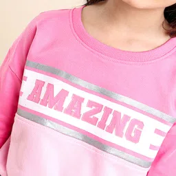 Babyhug Full Sleeves Looper Winter Wear Crop Tee with HD Print Graphics & Glitter Detailing - Pink image 4